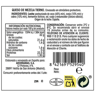Queso tierno Alipende cu&ntilde;a 300g
