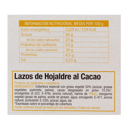 Lacitos hojaldre Virgen del Brezo cacao 300g