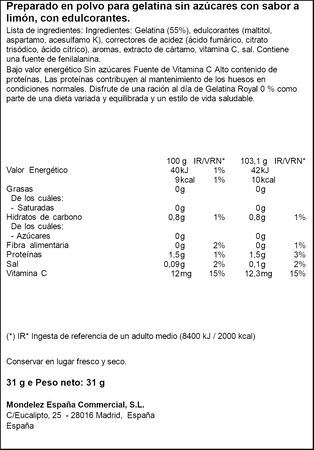 Gelatina light de lim&oacute;n Royal 31g