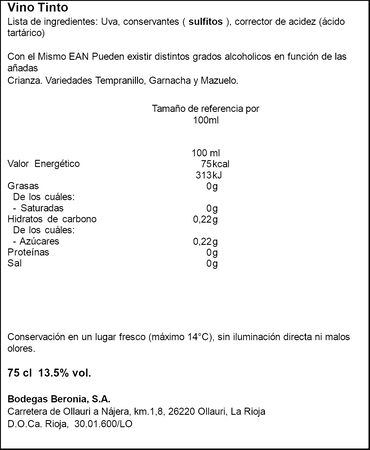 Vino tinto DO Rioja Beronia crianza