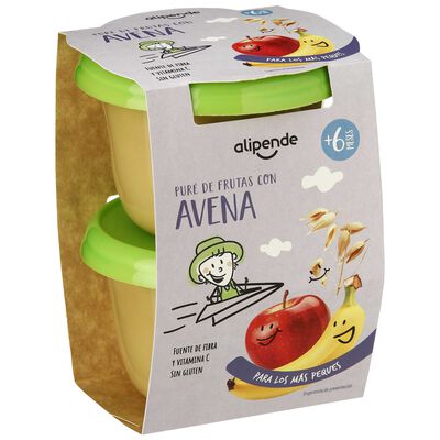 Pur&eacute; infantil de frutas con avena, fibra y vitamina C, sin gluten, 200 g Alipende