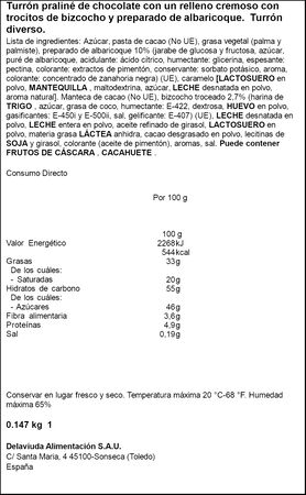 Turr&oacute;n de chocolate Tigret&oacute;n El Almendro 147g