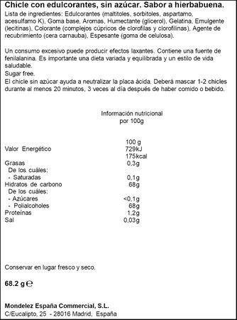 Chicles de hierbabuena sin az&uacute;car Trident 68,2g