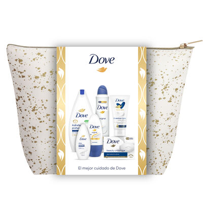 Neceser Dove para mujer Original con Desodorante, Gel de Ducha, Crema de Manos y Pastilla de Jabón 50ml+250ml+200ml+75ml+55ml+90gr 
