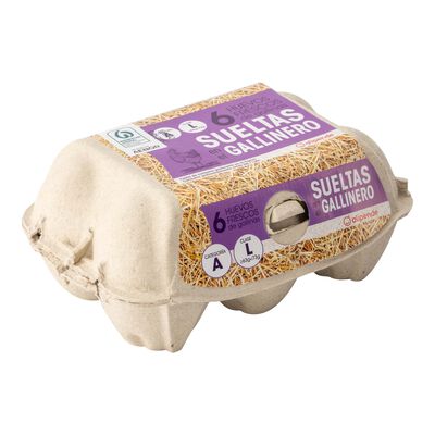 Huevos de gallinas sueltas en el gallinero Alipende 6u "clase l"