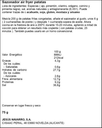 Sazonador para airfryer para patatas Carmencita 75g