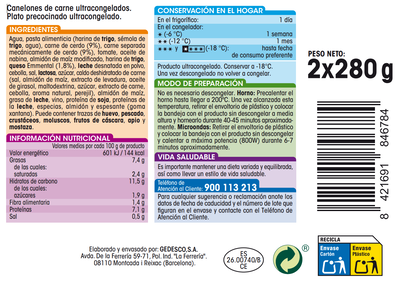 Canelones Alipende 280g pack 2 carne