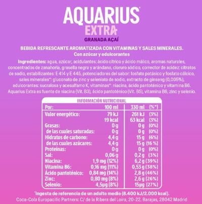 Refresco Aquarius Extra 33CL Granada Aca
