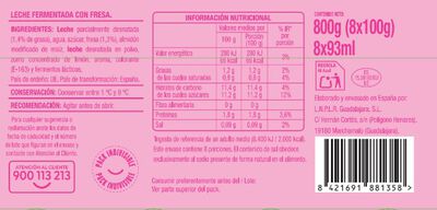 Leche fermentada infantil con fresa sin gluten alipende pack 8 100ml