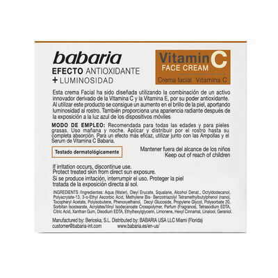 Crema facial Babaria 50 ml Vitamina C Antioxidante+Luminosidad