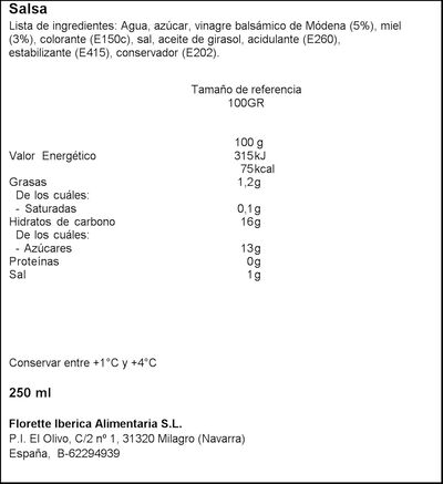 Salsa Florette 250ml m&oacute;dena y miel