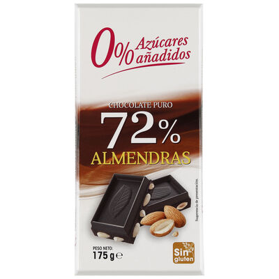 Chocolate negro 72% con almendras sin azúcar añadido 175g