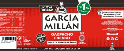 Gazpacho fresco receta Mediterr&aacute;nea Garc&iacute;a MIll&aacute;n 1l