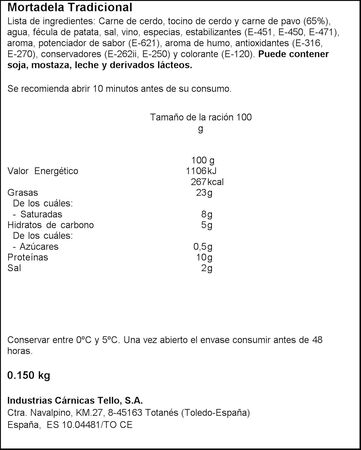 Mortadela calidad extra en lonchas Valle 150g
