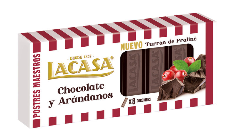 Turrón de praliné de chocolate y arándonos Lacasa 225g