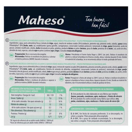Canelones Maheso verduras braseadas 300g