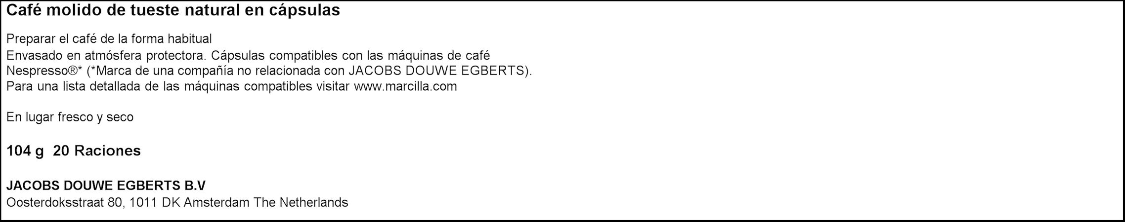 Café espresso intenso intensidad 10 Marcilla 20 cápsulas