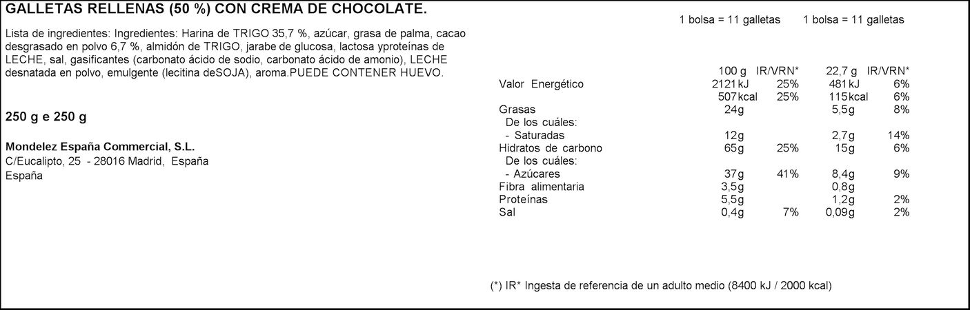 Galleta rellena Príncipe 250g maxichoc