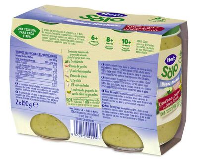 Alimento infantil crema suave de calabac&iacute;n con jam&oacute;n y quesito Hero 190 g pack 2 buenas noches