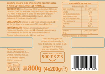 Preparado fruta beb&eacute; Alipende galleta desde 6meses pack 4
