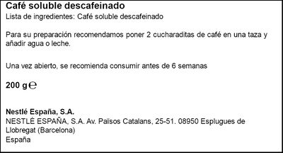 Caf&eacute; soluble descafeinado Nescaf&eacute; 200g