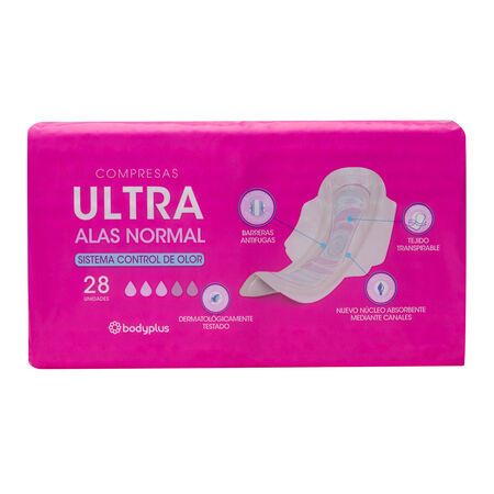 Compresas con alas Bodyplus 28 uds normal ultra