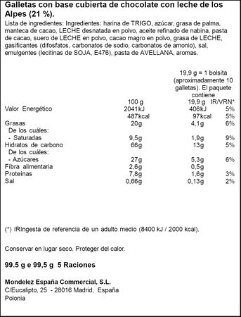 Galleta mini animals con chocolate Milka 99,5g