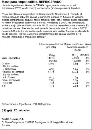 Masa para empanadillas oblea estilo Argentino Buitoni 350g