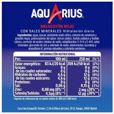 Bebida isot&oacute;nica sabor melocot&oacute;n rojo Aquarius 50cl