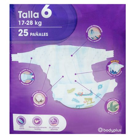 Pañal Bodyplus 25 uds talla 6 17-28kg