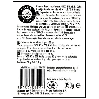 Queso gouda Royal Orange cu&ntilde;a 350g