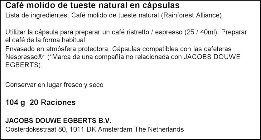 Café espresso barista intensidad 13 L´or 20 cápsulas