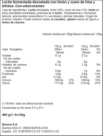 Bífidus probiótico Activia 0% pack 4 lima limón