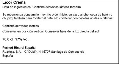 Licor de crema Ruavieja Oro 70cl