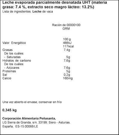 Leche evaporada Asturiana 340g desnatada