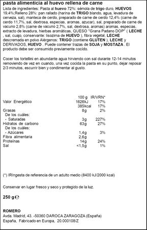 Tortellini al huevo con carne Romero 250g