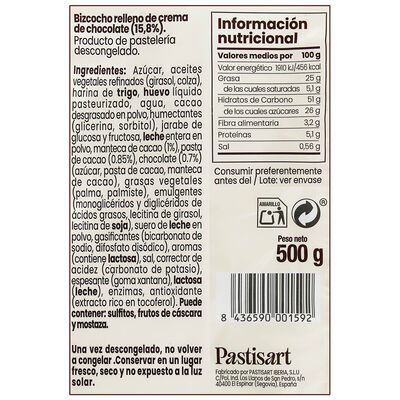 Bizcocho Rondo Pastisart 500g crema chocolate