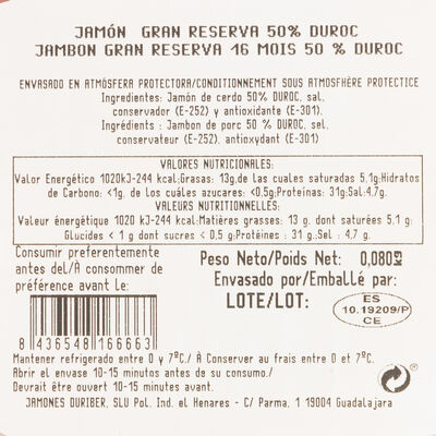 Jam&oacute;n gran reserva 50% Magno Duroc 80gr