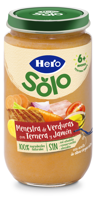 Tarrito de Menestra De Verduras con Ternera y Jam&oacute;n Hero Solo 235g