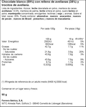 Chocolate blanco Ferrero Rocher 90g