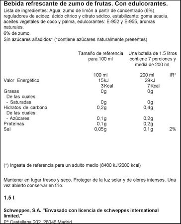 Refresco sin gas limón Trina botella 1,5l zero