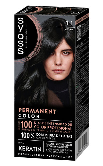Tinte permanente Syoss n&ordm;1.1 negro con keratina