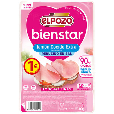 Jamón cocido extra en lonchas finas Bienstar 65g