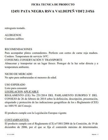 Vino tinto DO Valdepe&ntilde;as Pata Negra reserva