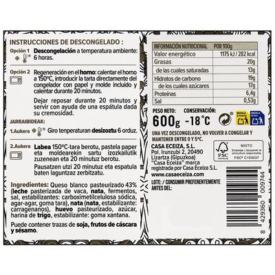 Tarta queso Donostiarra Casa Eceiza 600g