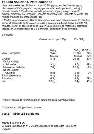 Fabada Asturiana Litoral 850g