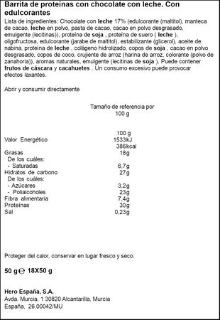 Barrita 30% prote&iacute;nas 0% az&uacute;cares a&ntilde;adidos Corny 50g