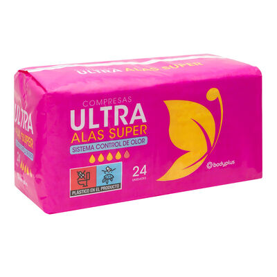 Compresas con alas Bodyplus 24 uds super ultra