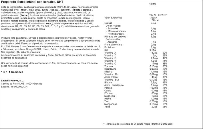 Leche crecimiento Puleva peques 3 cereales 12-36meses 1l