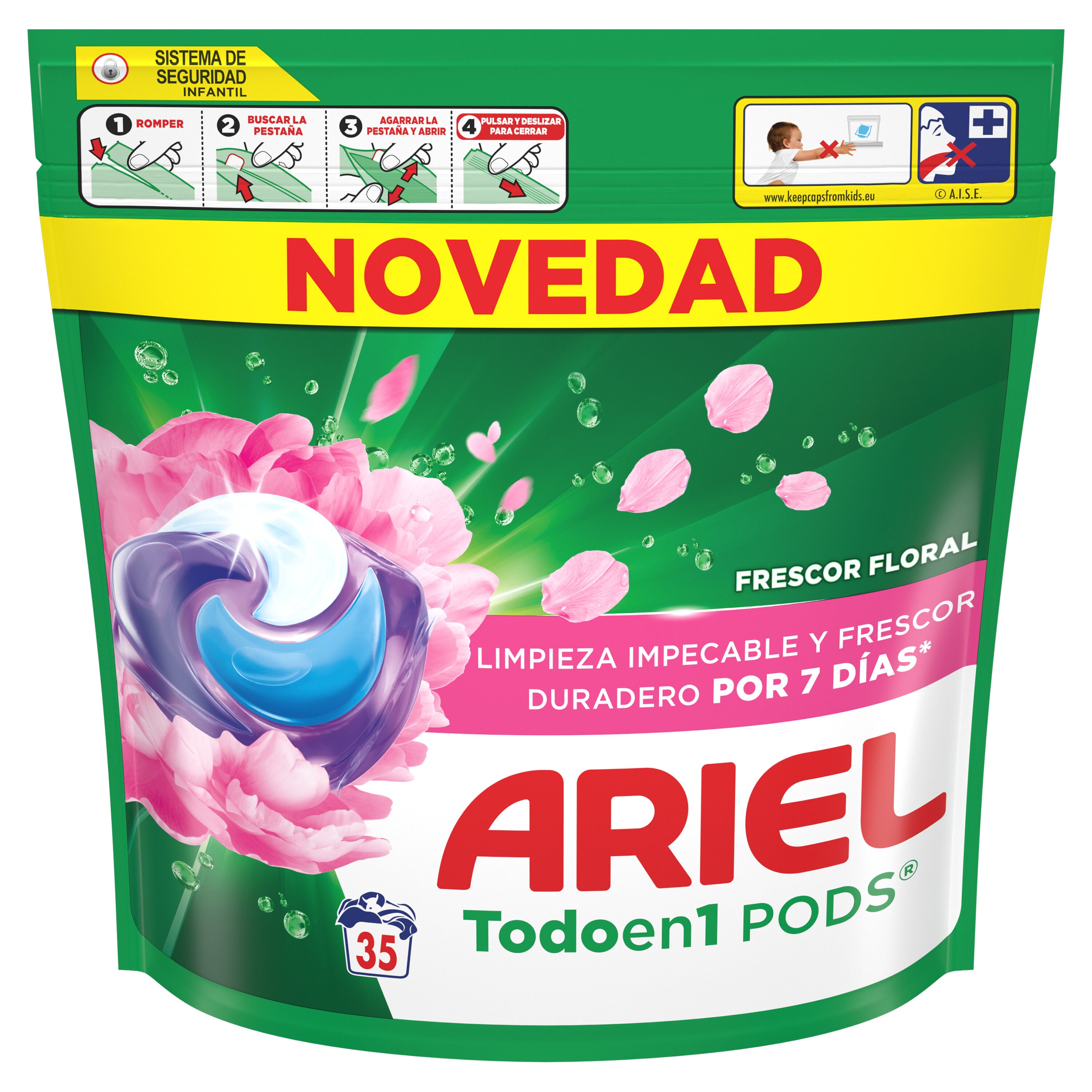 Detergente en cápsulas Ariel pods 35 lavados frescor floral